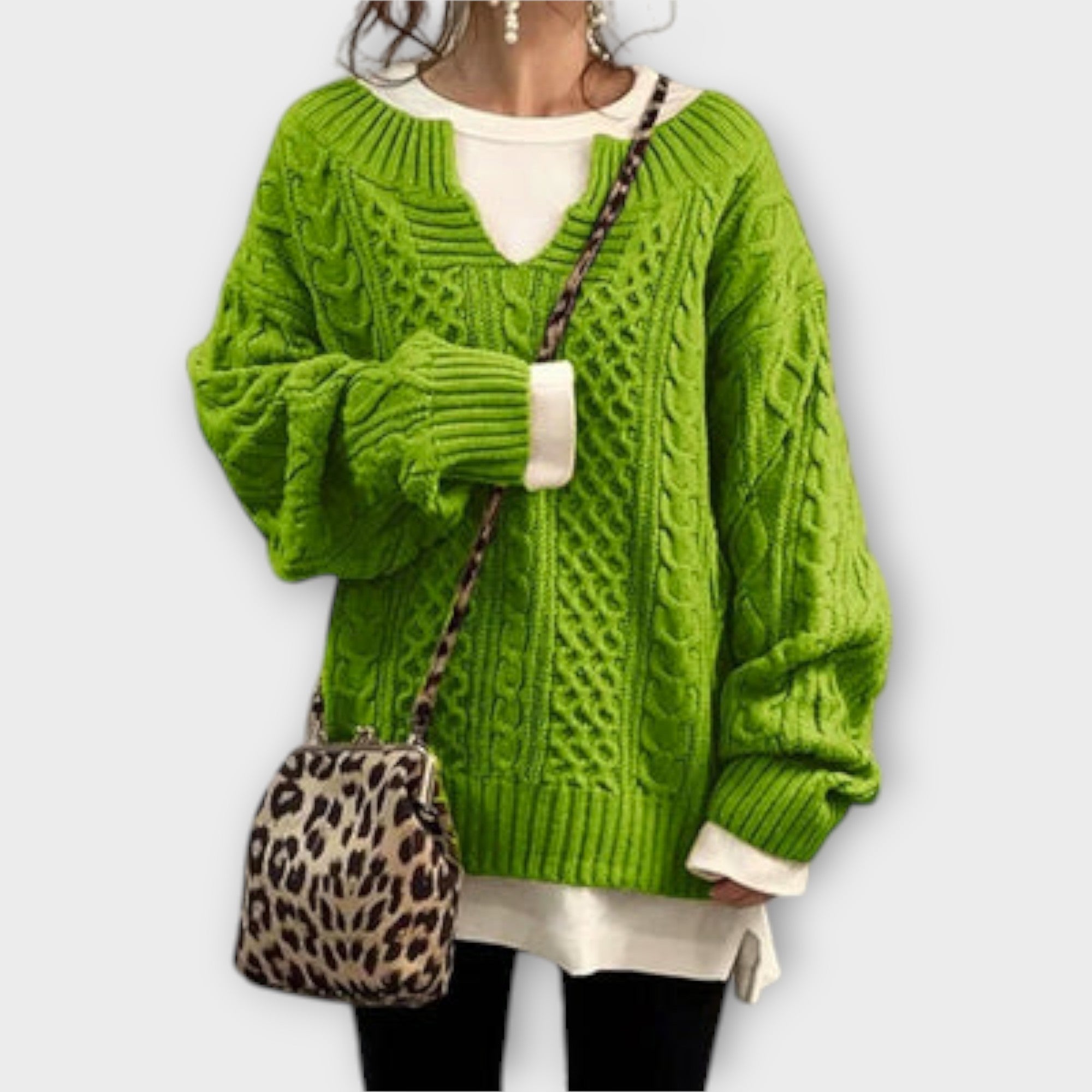 Oversized Knit Sweater with Cable Pattern