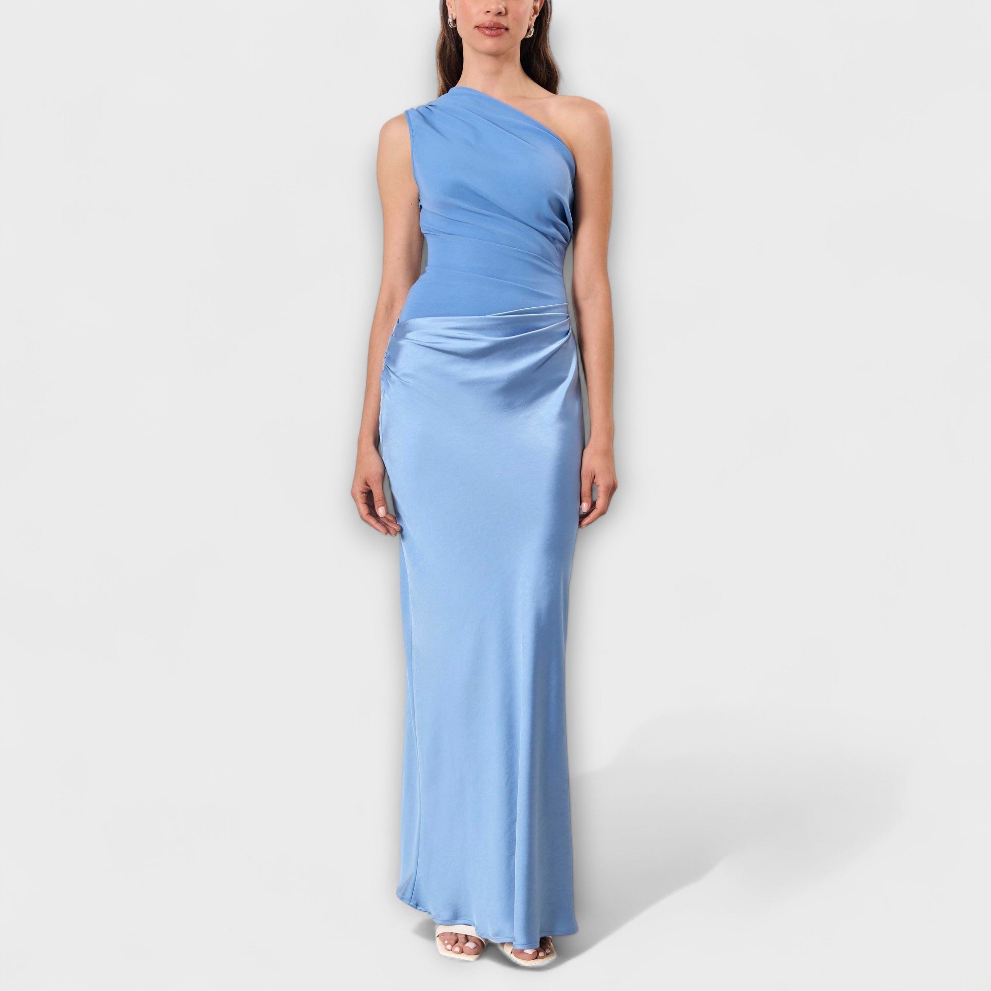 Elegant one-shoulder maxi dress with pleats