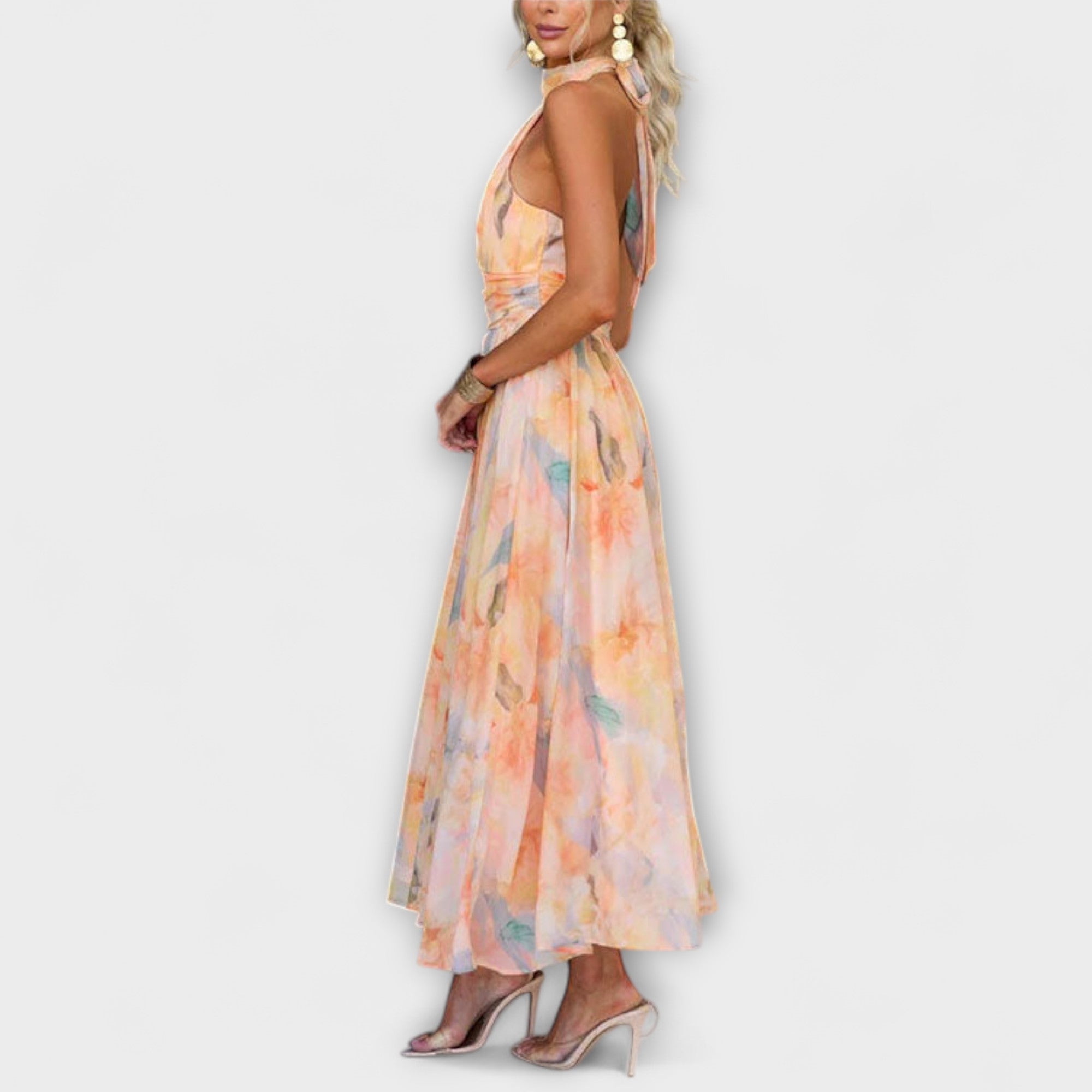 Watercolor Halter Neck Maxi Dress