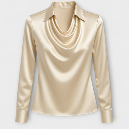 Shiny Blouse with Ruffled Collar