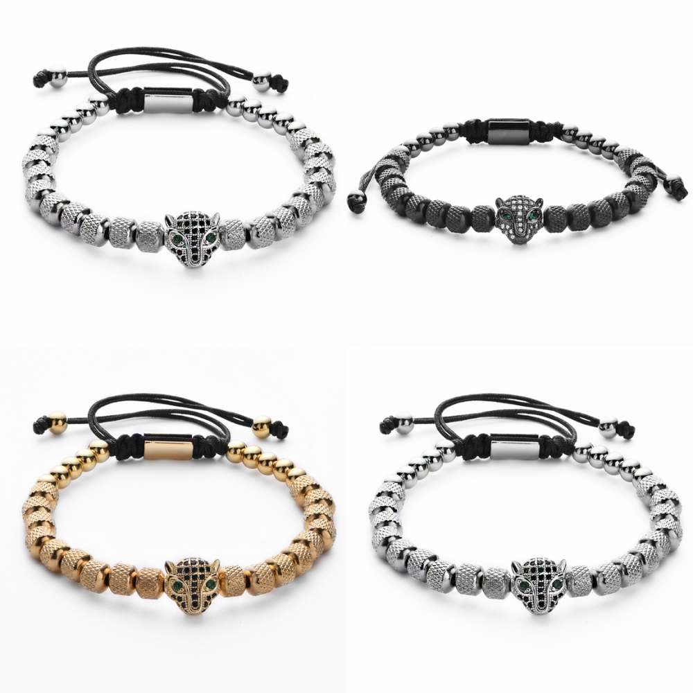 Set of 3 Luxe Panther Bracelets - Gold and Silver Stainless Steel with Sparkling Zirconium Crystals